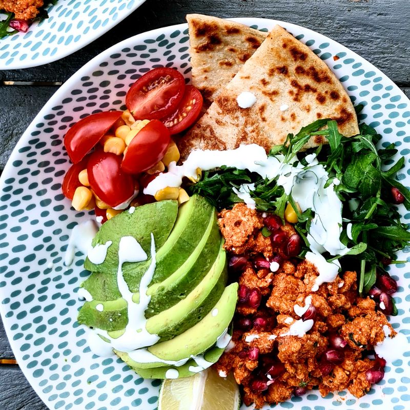 Gluten-free Boxty tortillas with spiced turkey & avacado