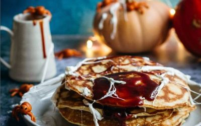 Pancakes with Pumpkin Spice Caramel Sauce