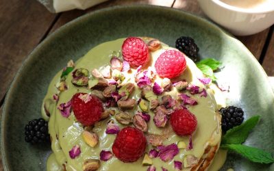 Pancakes with Pistachio Ganache & Berries