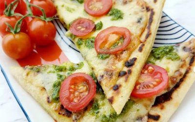 Potato Bread with Cheddar, Pesto & Tomato