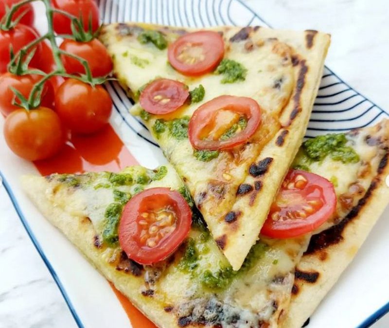 Potato Bread with Cheddar, Pesto & Tomato