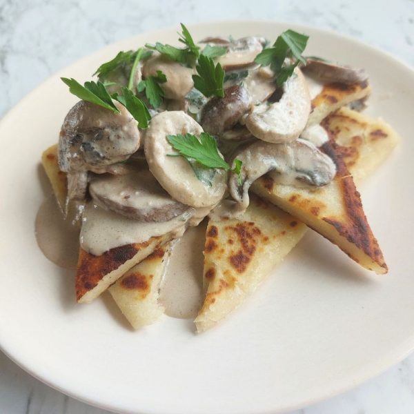 Potato Bread with creamy mushrooms